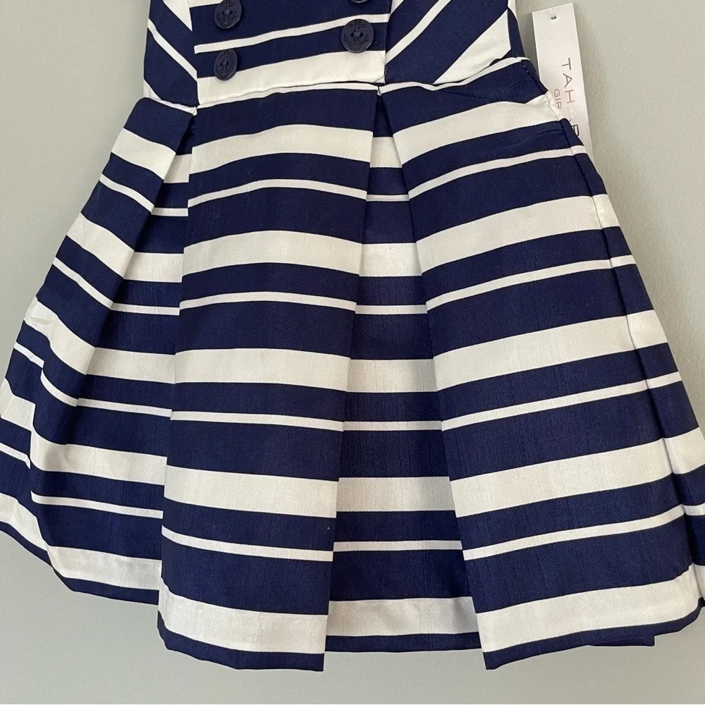Tahari Nautical Stripe Double Breasted Yoke Dress Size 2T Navy & White